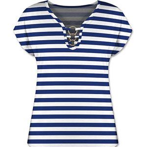 Blue & White Stripe Ring-Accent Short-Sleeve Top